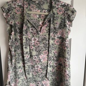 LOFT Floral Blouse in Green and Pink